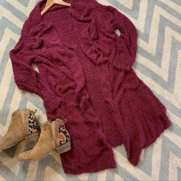 NEW! Soft Knit Maroon Popcorn Sweater Cardigan - Picture 5 of 5